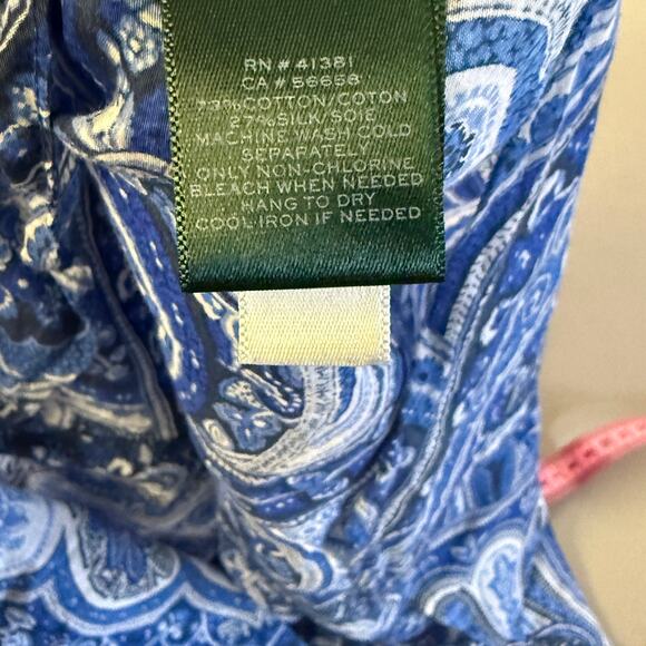 Lauren Ralph Lauren Womens size XL Paisley Print Blue Silk Blend Button Down - Picture 5 of 6
